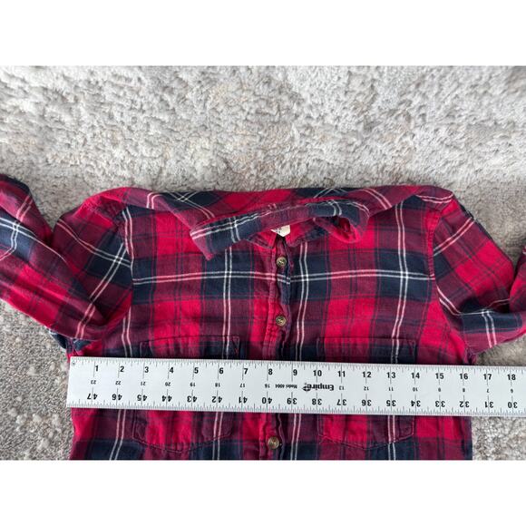 H&M Size 6 Fitted Plaid Casual Button Top Red Long Sleeve Pocket Collar - Picture 5 of 9